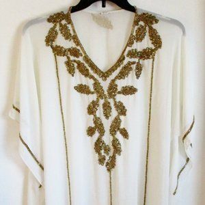 Vintage Indian Hand Beaded White Crepe Caftan